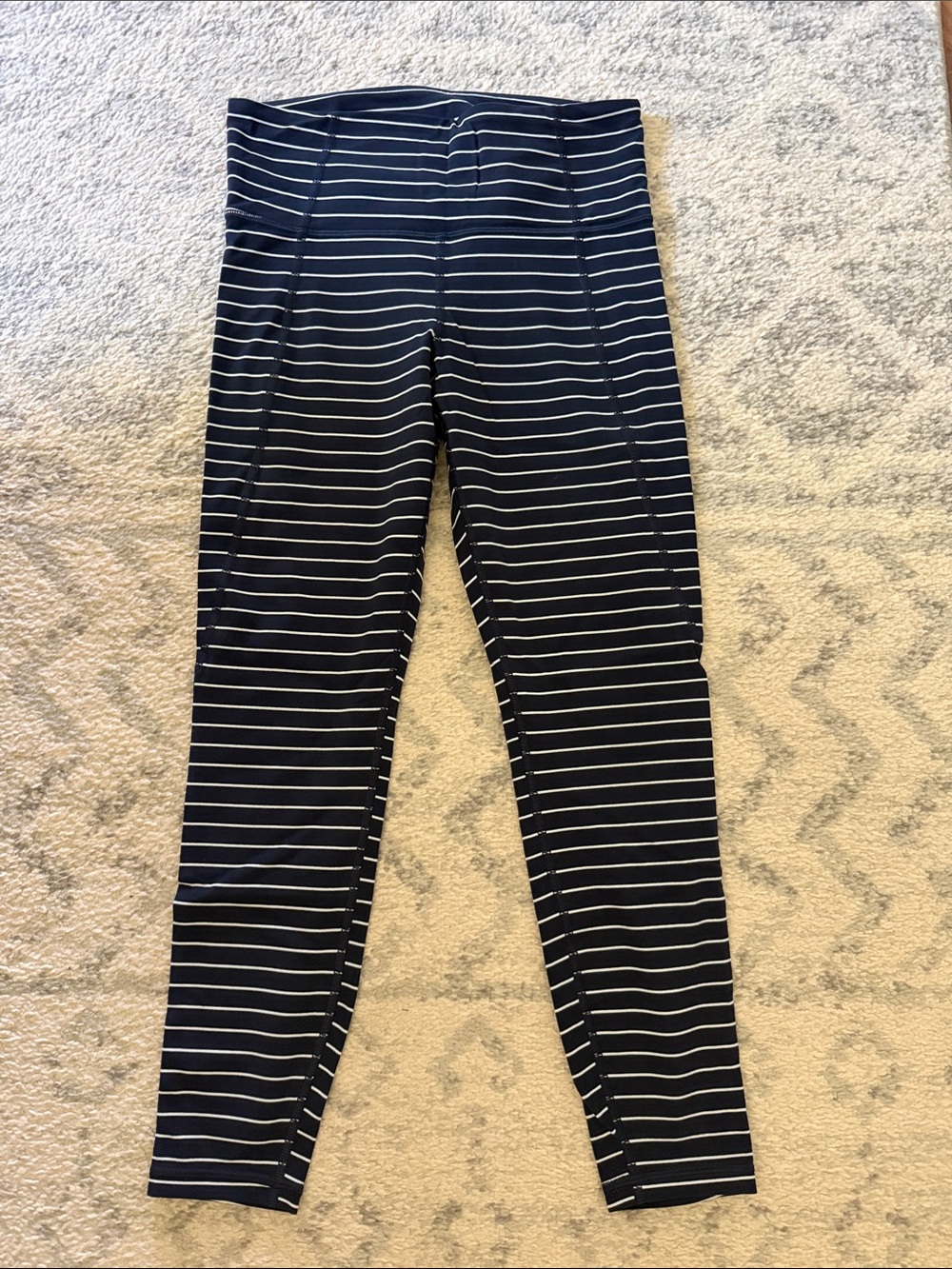 Athleta Navy and White 7/8 Striped Leggings